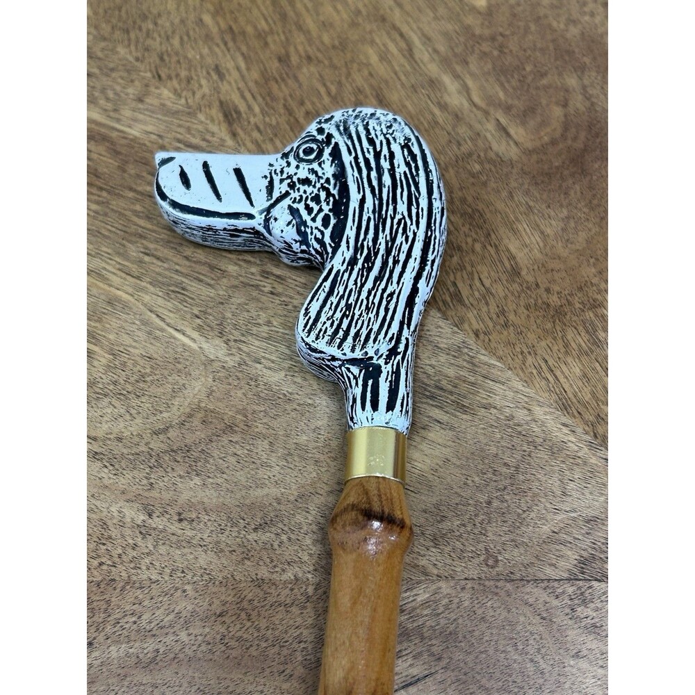 VTG Italian Dog Head Bamboo Shoe Horn 21”Long – Hand Carved Grey Foot Help